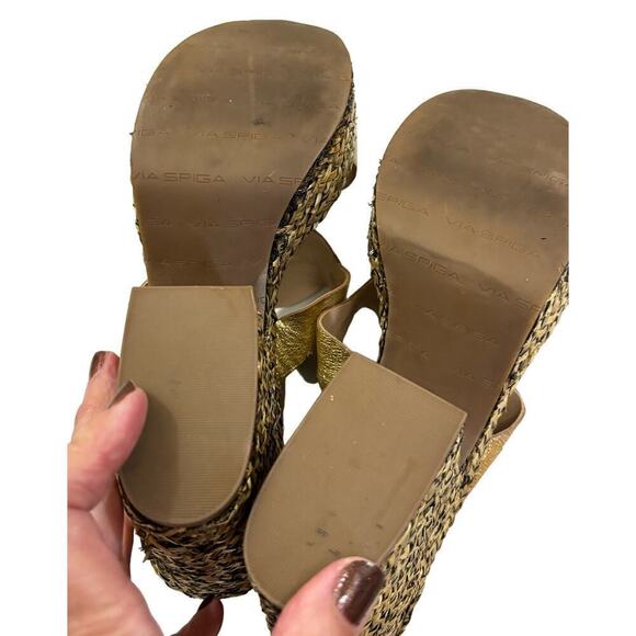 Via Spaga gold leather strappy sandal, 9, woven heel/platform, artsy, bohemian - Picture 7 of 7